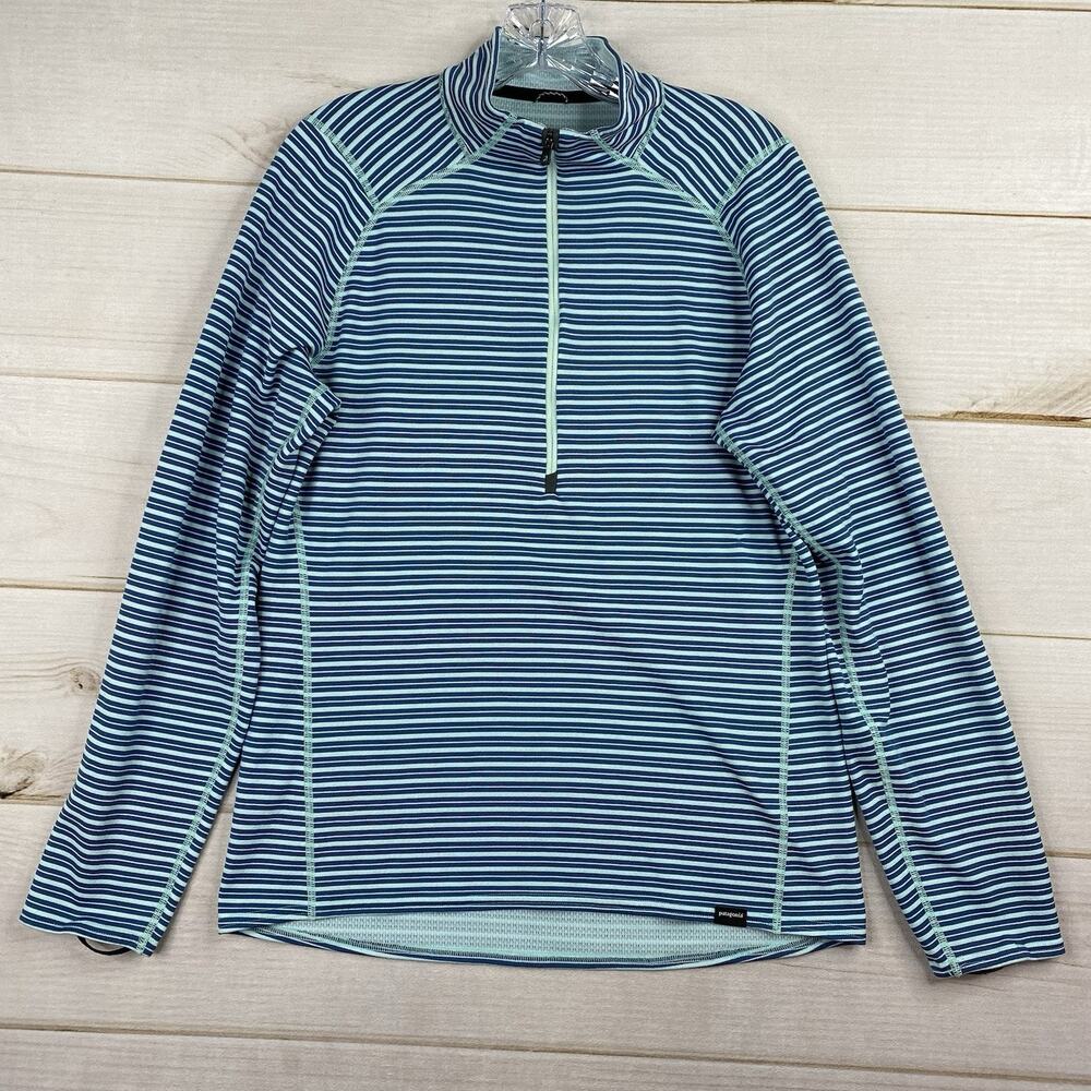 Patagonia Shirt Mens M Capilene3 Blue Stripes Midweight Quarter Zip Pullover